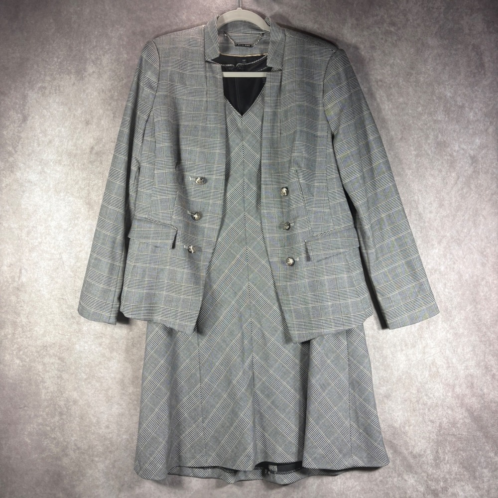 White House Black Market Dress Suit Women 14P Black Emilya Plaid Career Set NEW